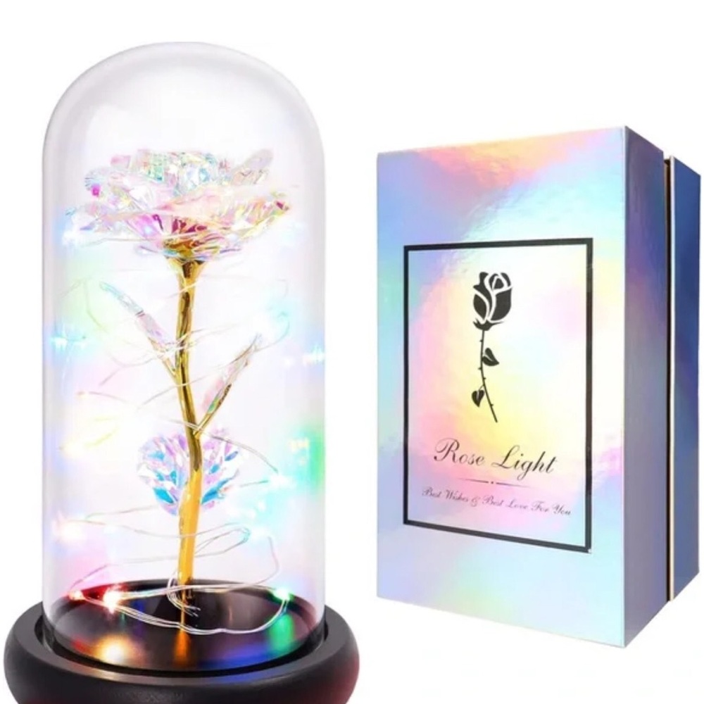 Luminous Glass Rose Light with Gold Stem